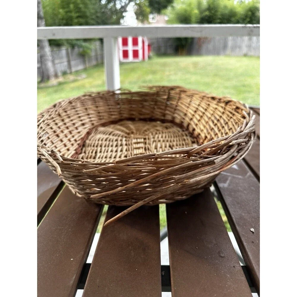 Vintage Wicker Willow Bread/Fruit Basket Oval Serving Bowl Tray Branch Rustic